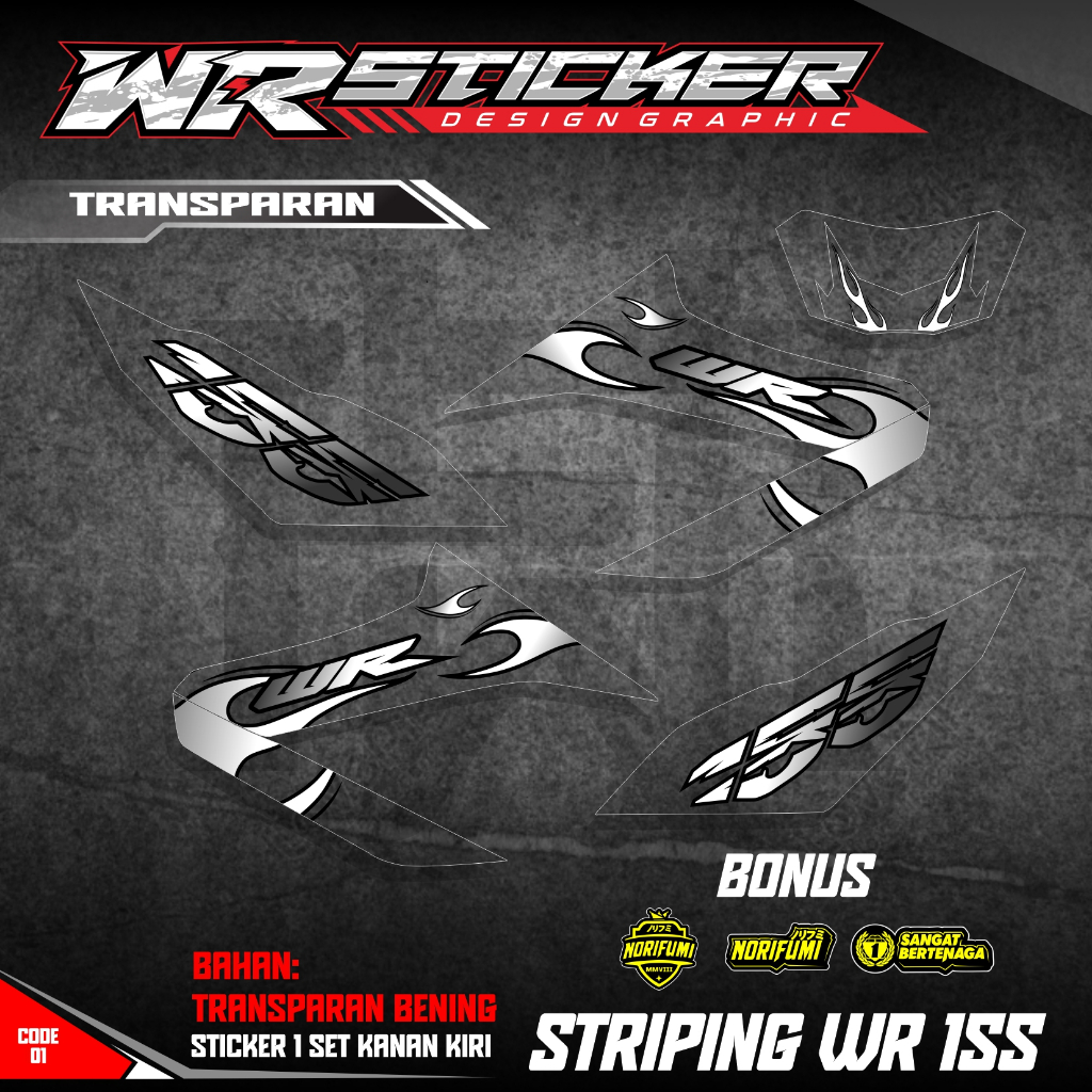 WR Sticker Wr 155 Transparent Motorcycle Striping Sticker WR 155 Clear Material ล่าสุด Fire Motif WR