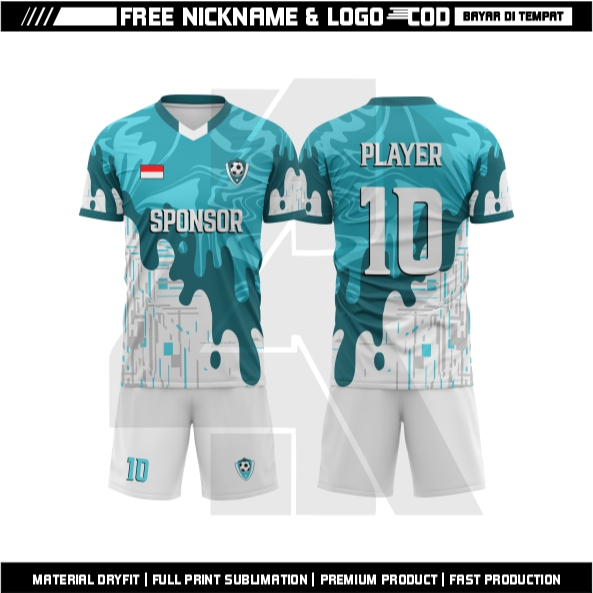 เสื้อฟุตซอลละลายสีฟ้าชื่อฟรีและหมายเลขด้านหลังและ Sponsor เติมการพิมพ์ Anti-Fade หรือ Fade