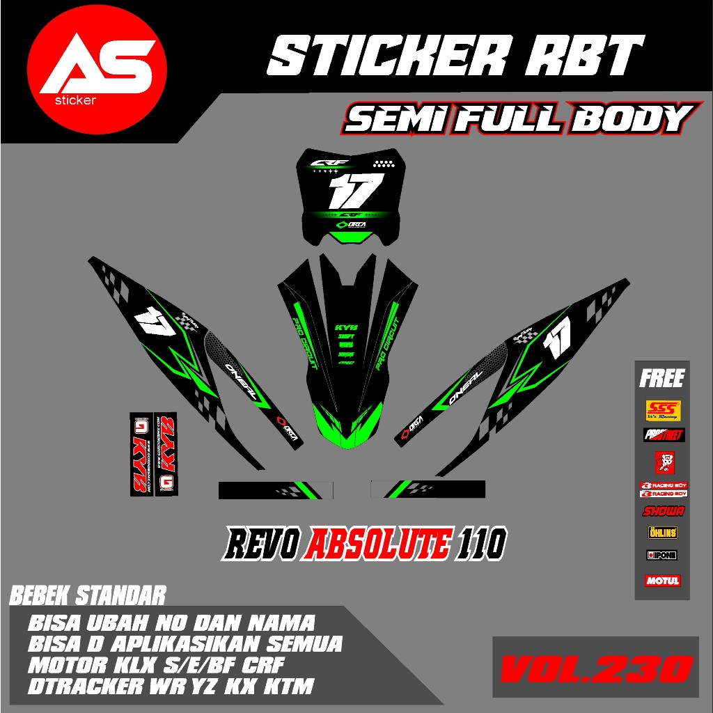 สติ๊กเกอร์ RBT REVO ABSOLUTE 110 SEMI มอเตอร์ร่างกายเต็มรูปแบบ RBT BEBEK MODIF SUPERMOTO YZ CRF KLX 