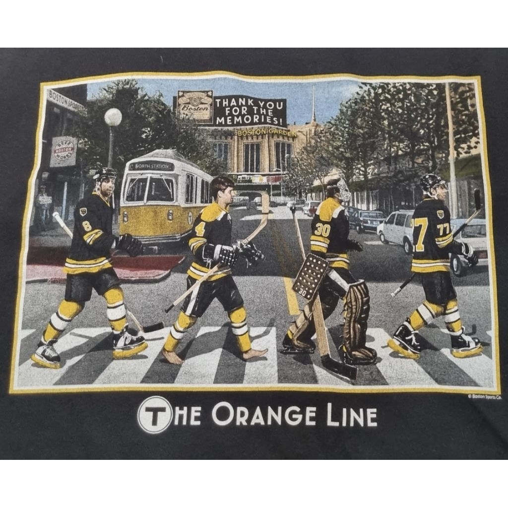NHL hockey boston เสื้อยืดเส้นสีส้ม