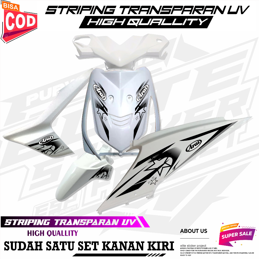 VARIATION STRIPING STICKER CUSTOM TRANSPARENT UV HONDA BEAT CARBON MOTIF ARAI 02