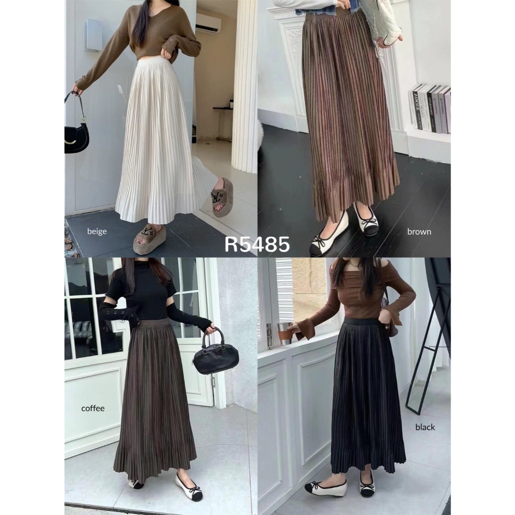 R5485 Khloe Gradation Pleats Flare Maxi Skirt