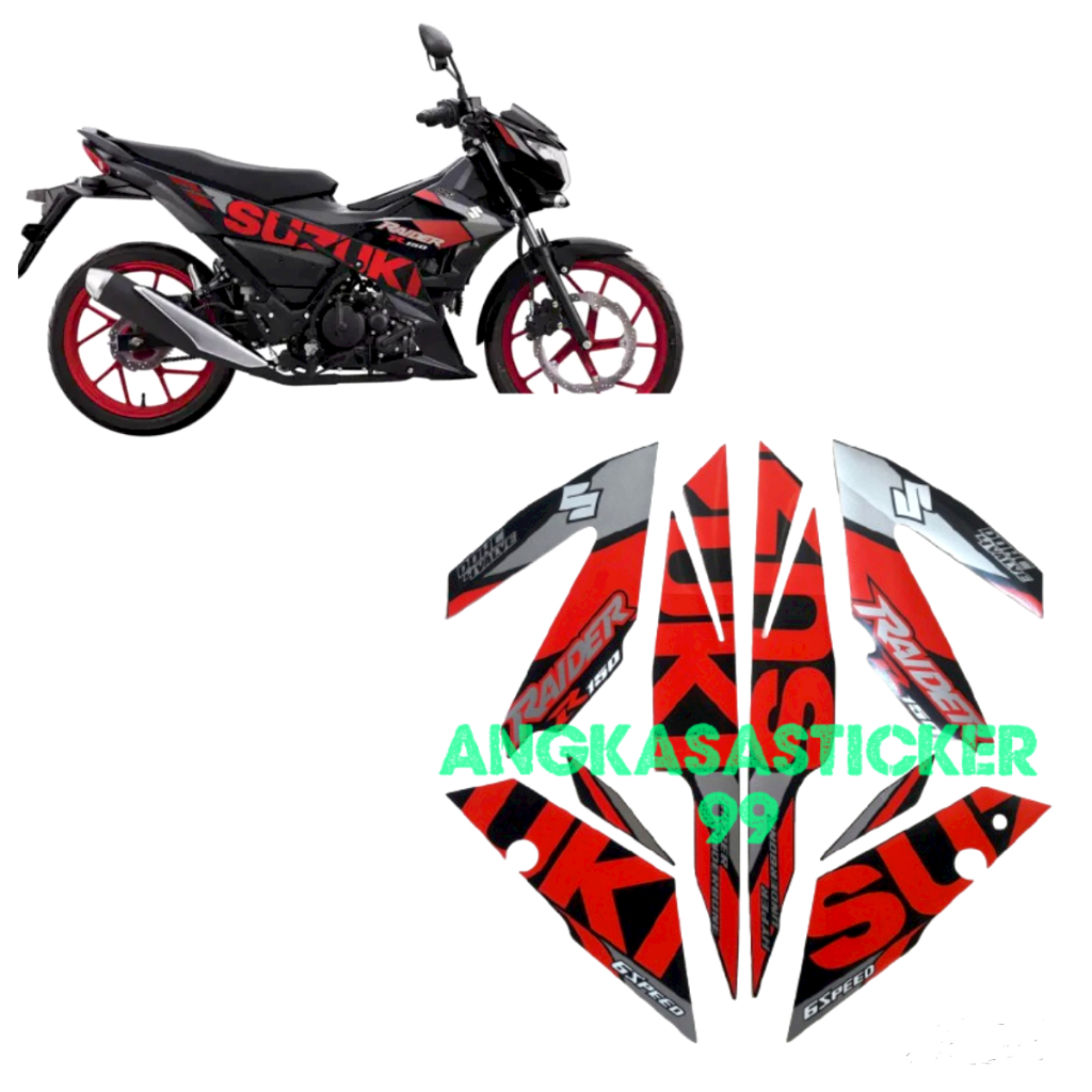 Merah HITAM 2019 2020 suzuki raider r150 สติ๊กเกอร์แถบตัวถังรถมอเตอร์ไซด์ สีดําเต็ม สีแดง มาตรฐานครบ