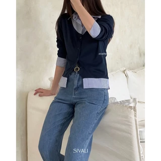 KEMEJA SIVALI Yuki Stripe Collar - เสื้อเชิ้ตชั้นลายทาง - เสื้อเชิ้ตแขนยาวผู้หญิง | 075