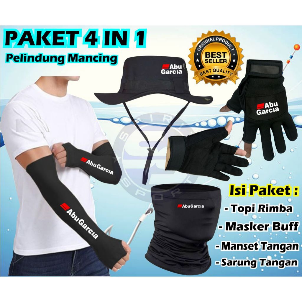 4 IN 1 แพคเกจตกปลา Jungle หมวกถุงมือ Balaclava หน้ากาก Buff และ Handsleeve กีฬากลางแจ้ง