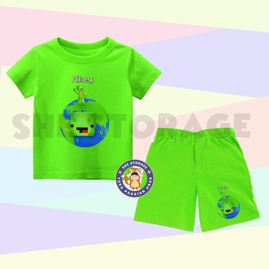 ชุดเด็ก MIKEY AND JJ MAIZEN MINECRAFT PLANET SURVIVAL ONE SET CHILDRENS T-SHIRT SHORTS SET