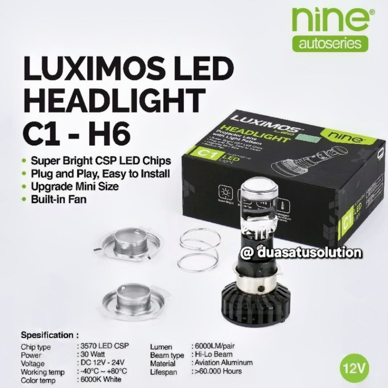 MINI PROJECTOR MOTORCYCLE HEADLIGHT H4 H6 NINE LUXIMOS C1 H6 FLAT 30 WATT SUPER BRIGHT