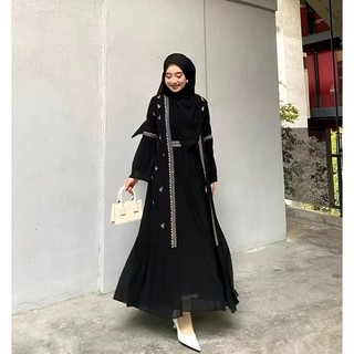 Gamis Abaya Safwa Wanita Remaja Kekinian Aplikasi Bordir Ceruty Babydoll full puring Dress Mewah Kondangan
