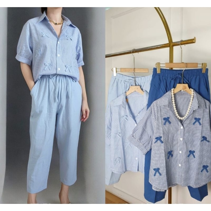 SET 7/8 SQUARED RIBBON COTTON LINEN