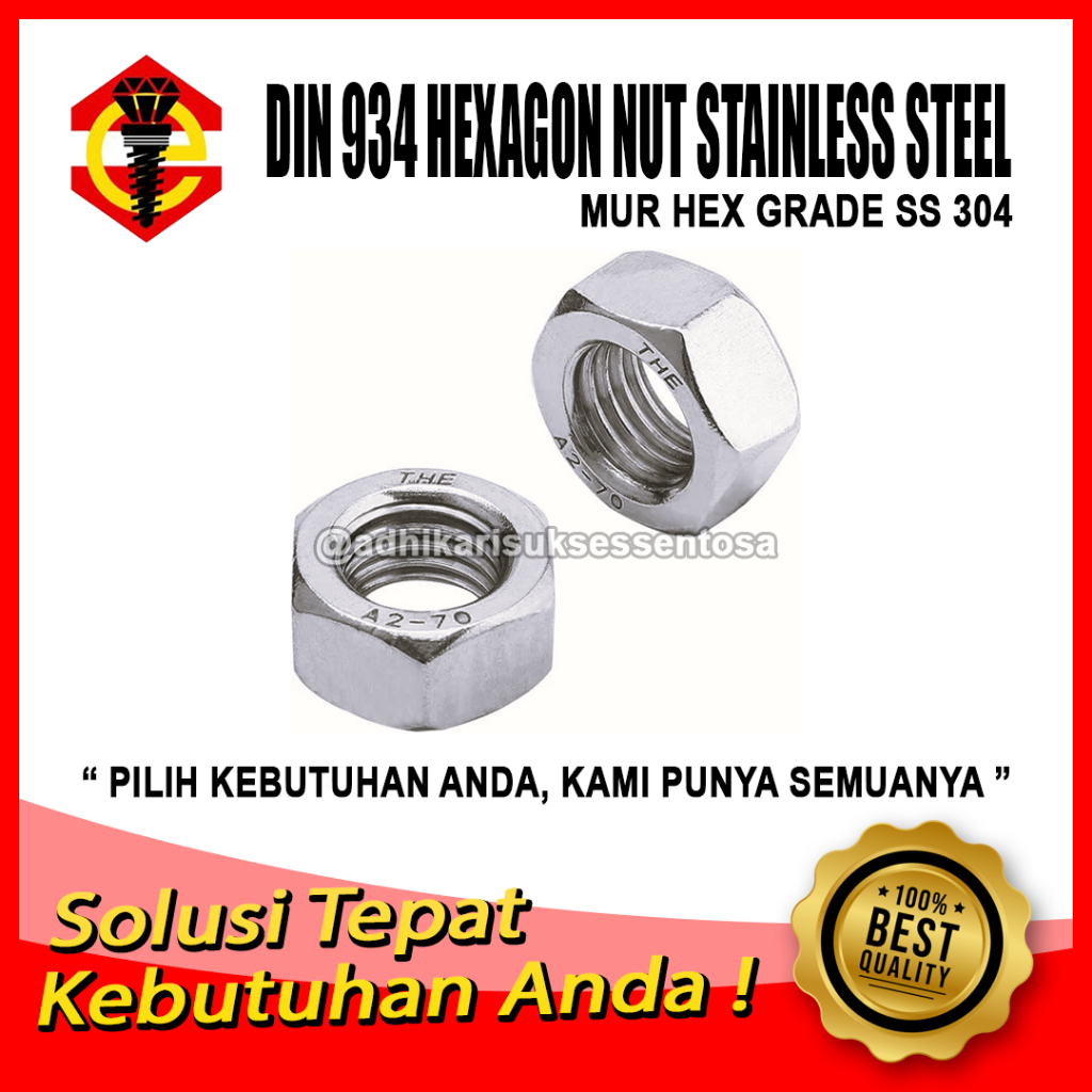 SS 304 / Nut / Hex Nut M8 Stainless Pitch 1.25 คีย์ 13