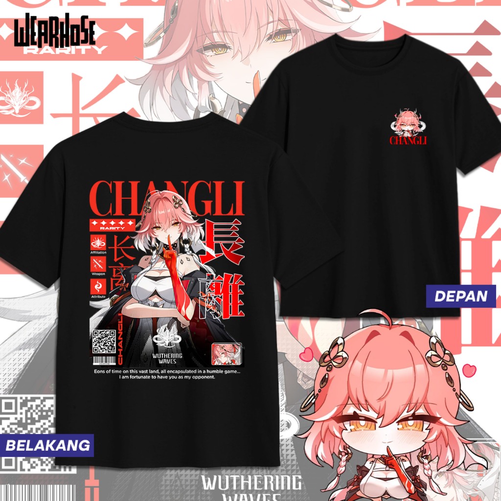 CHANGLI WUTHERING WAVES CHANGLI WUWA DB เสื้อยืด Unisex อะนิเมะเกมเสื้อยืดผู้ชายผู้หญิงสวมเสื้อ