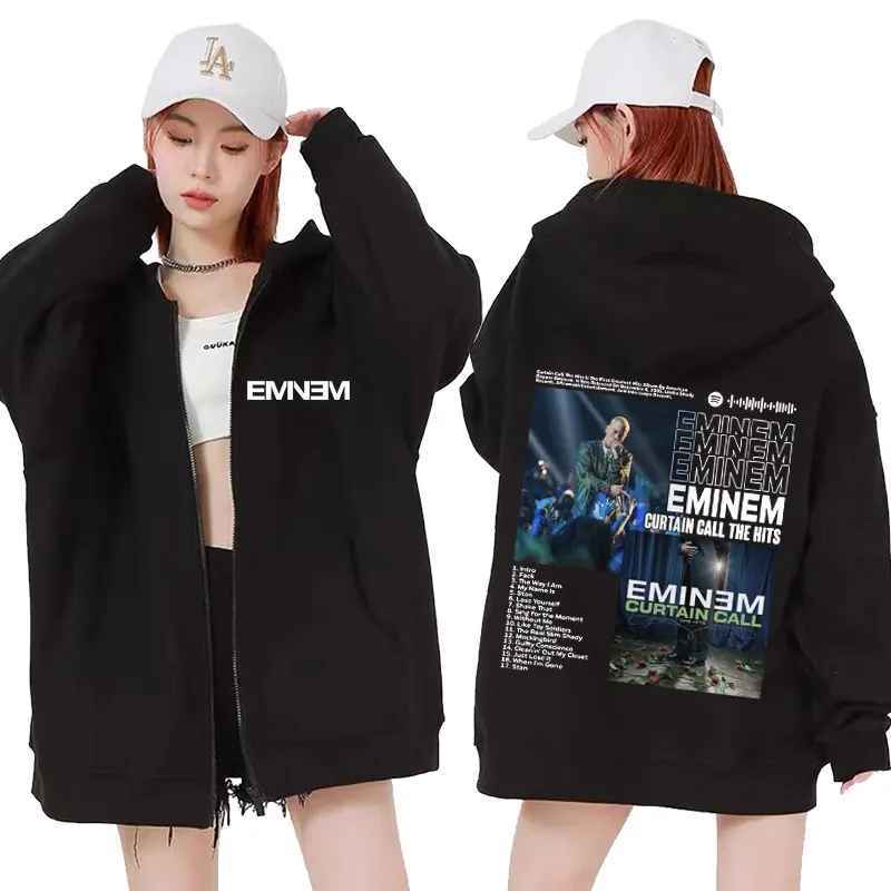 Zipper Hoodie EMINEM Curtain Call Casual Zipper Sweater วัสดุขนแกะ (Unisex Adult & Children)