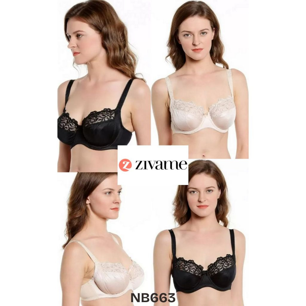 Underwire Bra ผู้หญิง 3/4 ถ้วยไม่มีโฟม ZIVAME ใหญ่ SIze 32DD ถึง 40J ลูกไม้ตกแต่ง Non-Padded Bra จัม