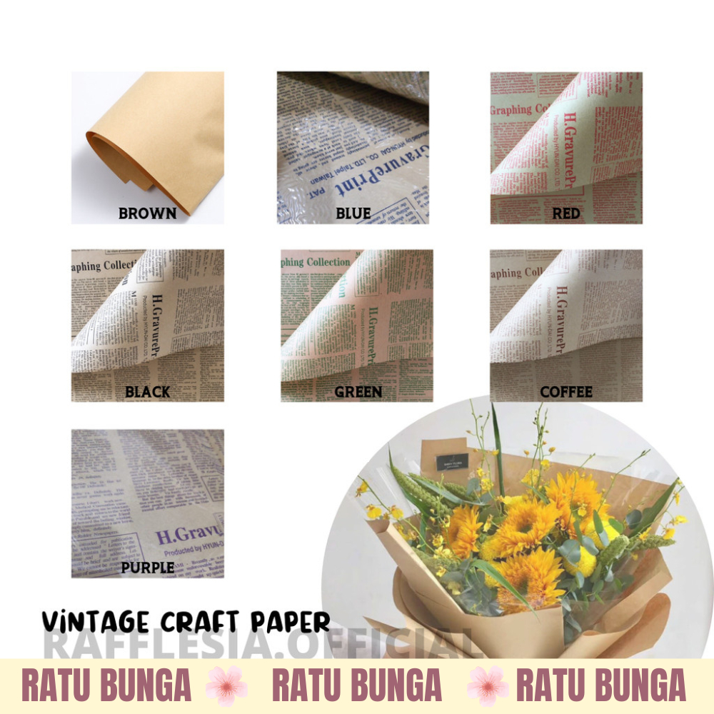 PREMIUM VINTAGE CRAFT PAPER BOUQUET FLOWER WRAPPING HAND BOUQUET