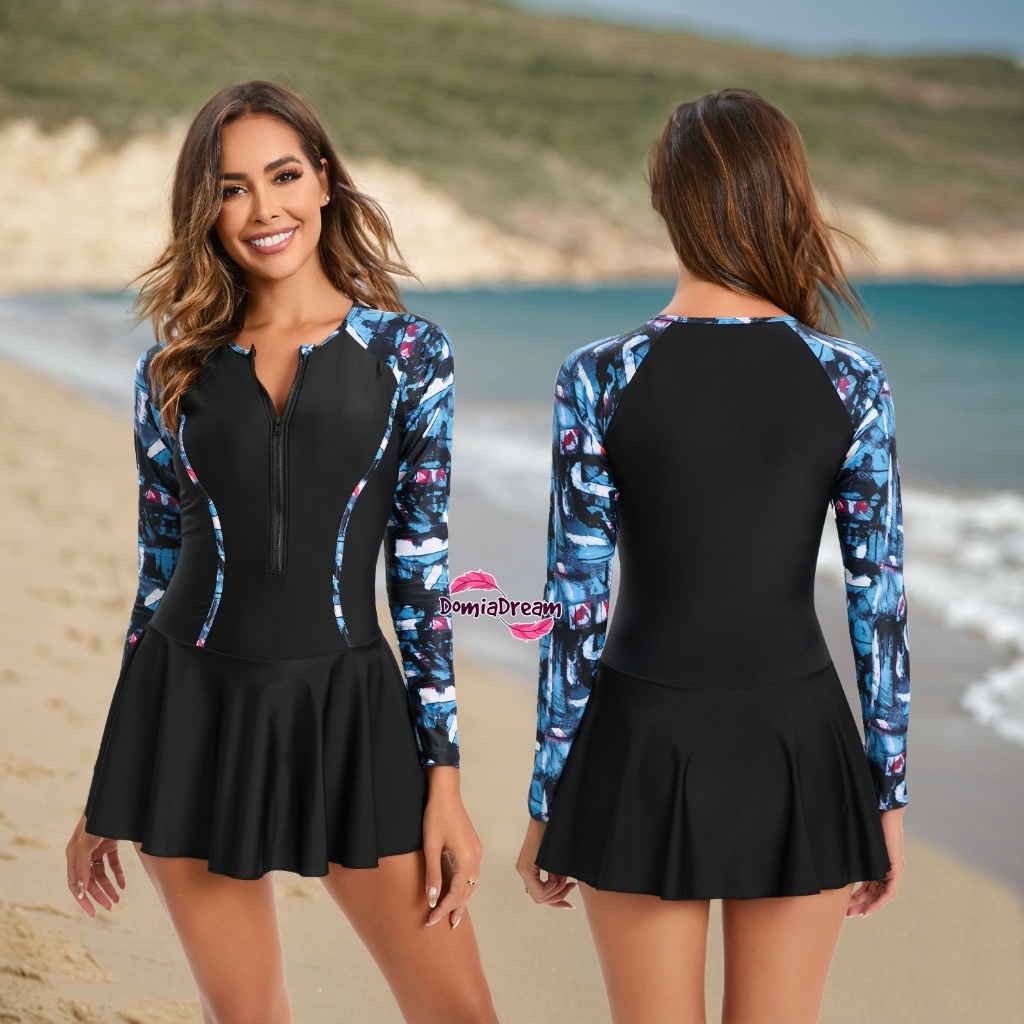 Boxer Surfing Suit ผู้หญิงแขนยาวดําน้ําซิป