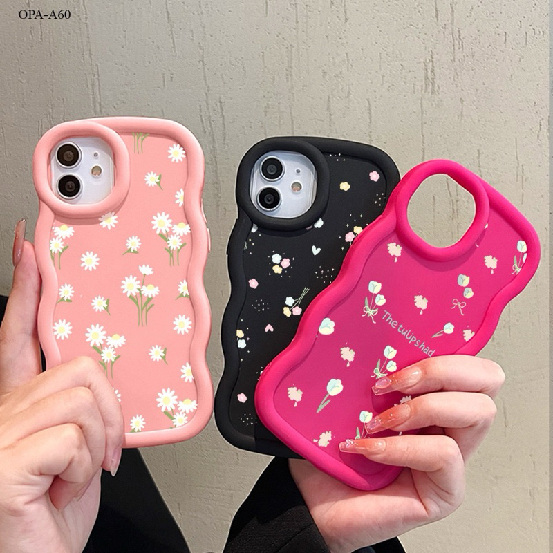 Oppo Macaron Wave Case Light Pink Fanta และสีดํา A5S A7 A12 A11K F9 F9 PRO A5i A17 A17K A18 A38 A54 