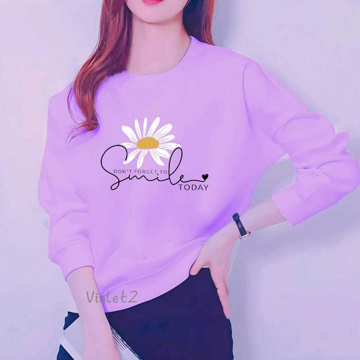 เสื้อยืด TOP LONG-SLEEVED สําหรับผู้หญิงผู้ใหญ่ที่มีรอยยิ้มของผู้หญิงดอกไม้ MOTIF, DTF PRINT PICTURE
