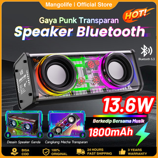 Cyberpunk Bluetooth Speaker 13.6W Double Subwoofer Music Speaker RGB LED Light Transparent Mecha Speaker V8 Speaker Bluetooth Bass