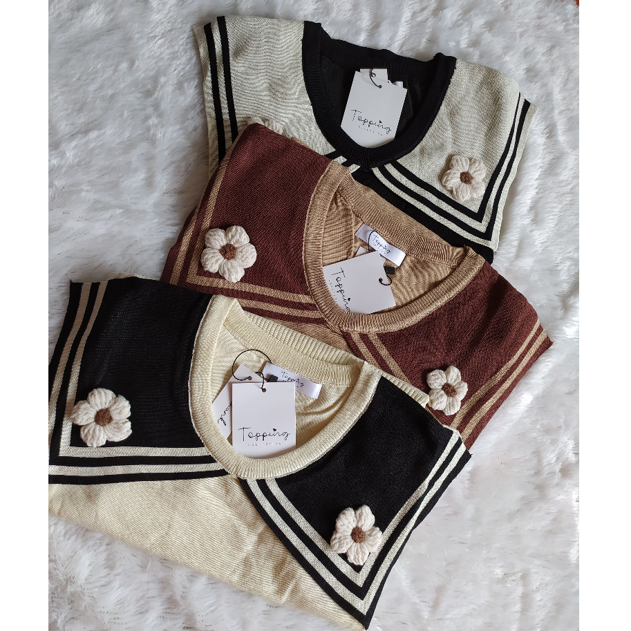 KATUN TOPPING COLLECTION BANGKOK - ผ้าฝ้ายสตรี KNIT TOP SAILOR COLLAR ดอกไม้ KNITTING CROCHET GIANTS