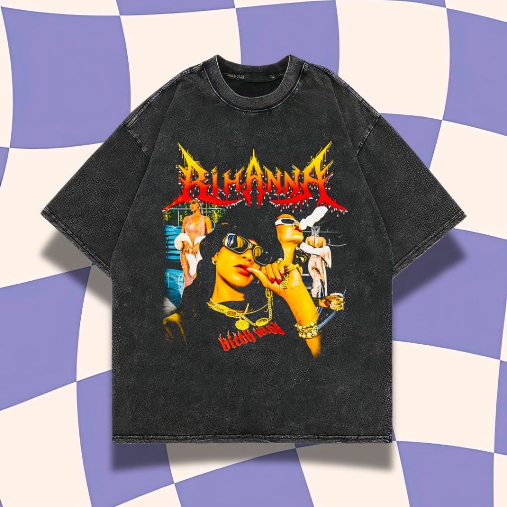 เสื้อยืดโอเวอร์ไซส์สีม่วง Haze "RIhanna" | ล้างหิน | เสื้อยืด Rihanna | เสื้อยืดโอเวอร์ไซส์ | วินเทจ