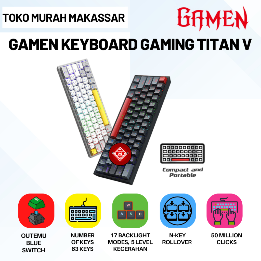 GAMEN Titan V New Titan Series Mechanical Gaming Keyboard Blue Switchv - Warranty / KBG02-GMN