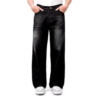 Celana Jeans Pria Baggy Jeans Loose Oversize Gombrong Lebar Skena Black Wishker