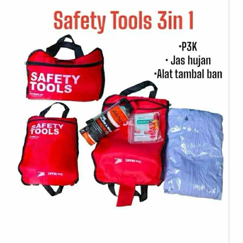 SAFETY TOOLS 1 SET 3 IN 1 RAINCOAT, TUBE, P3K & HONDA BAG &