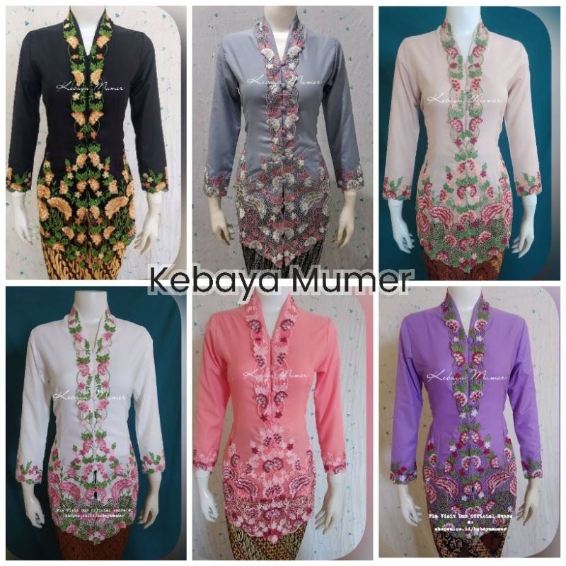 KATUN UNGU MUMER Kebaya Encim เย็บปักถักร้อยสี Almanw แบบดั้งเดิม Nyonya Motif สีสีดําสีขาวสีเทาสีม่วง Salem ผ้าฝ้ายสีน้ําตาลอ่อนวัสดุ