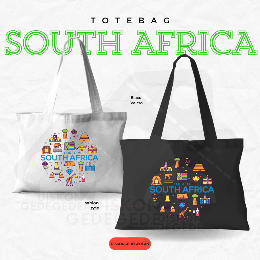 Discountgedean South African ของที่ระลึก Tote Bags กระเป๋าโดย Tote Bags South Africa Blacu Material 