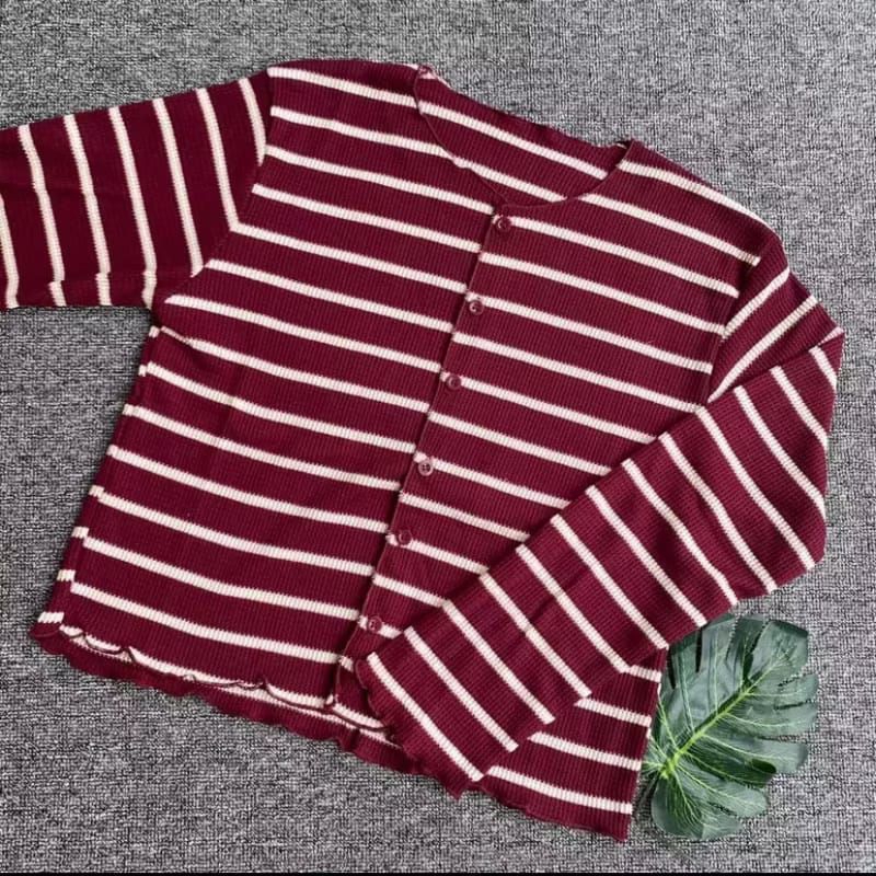 WAFLLE MOTIF CROP TOP CARDIGAN / เกาหลีสไตล์ CROP TOP CARDIGAN