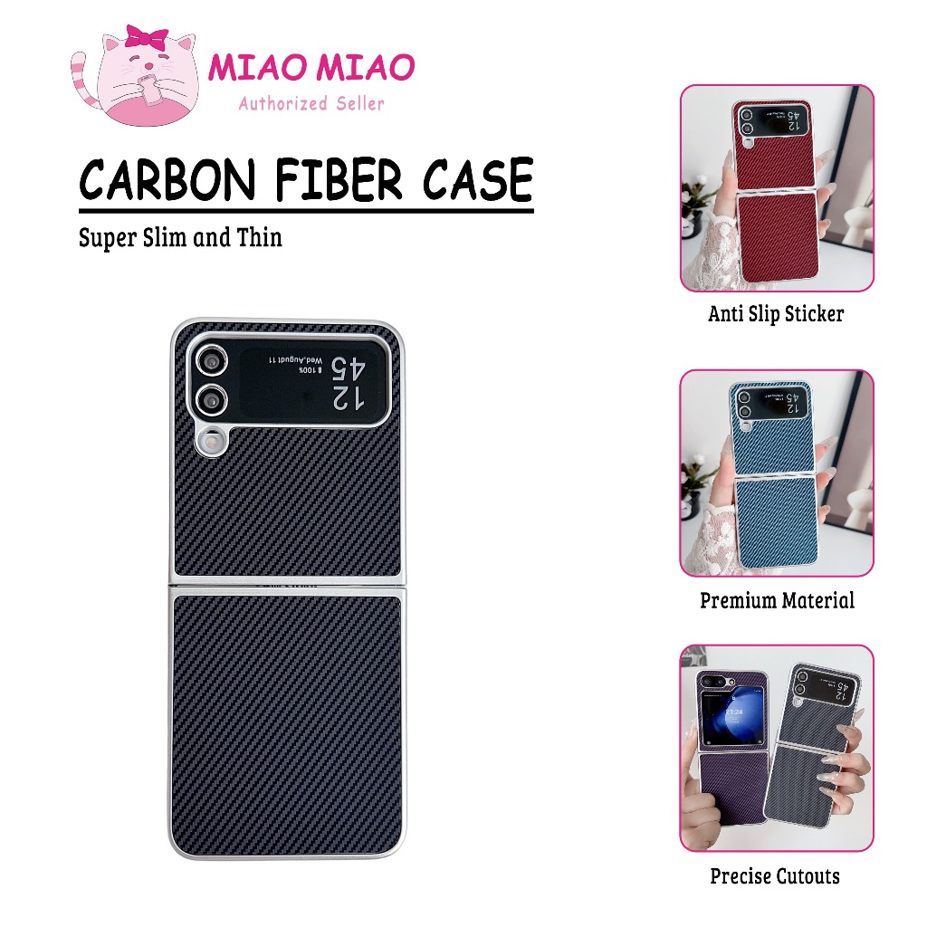 เคสคาร์บอนไฟเบอร์บางและบางสําหรับ Samsung Galaxy Z Flip 4 / Z Flip 5 / Z Flip 6 1500D Aramid Fiber C
