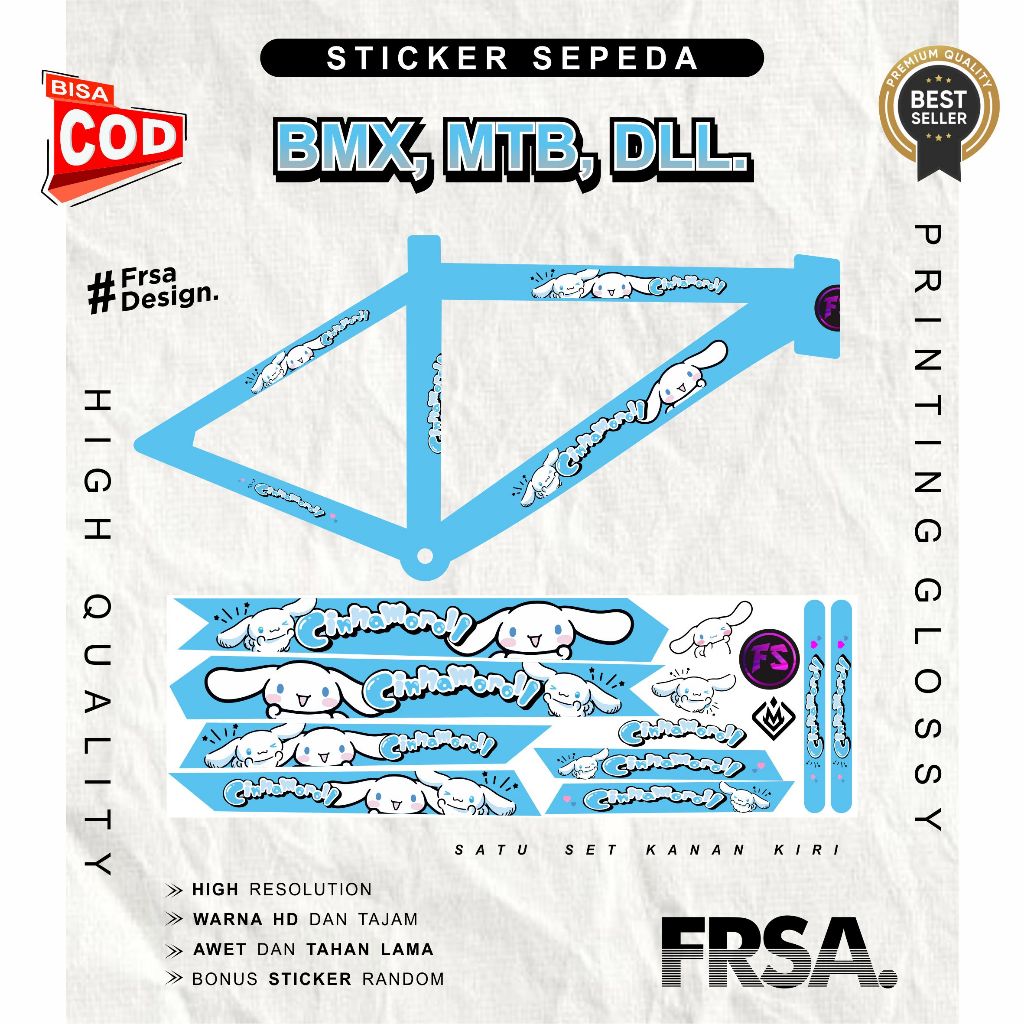 สติ๊กเกอร์จักรยาน CINNAMOROLL น่ารัก, BMX, MTB, ALL Bike, จักรยานเด็กการ์ตูนไวรัส