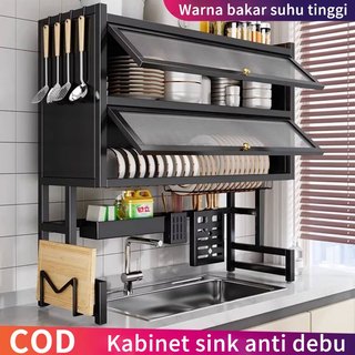 Rak Piring Wastafel Stainless Steel  Lemari Rak Piring Tertutup Rak Dapur Multifungsi