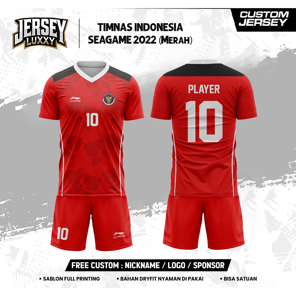 MERAH TI1MNAS IND0 SEAGAME RED 2022 Jersey FULL DESIGN ฟรีชื่อและหมายเลขที่กําหนดเองสําหรับผู้ใหญ่แล