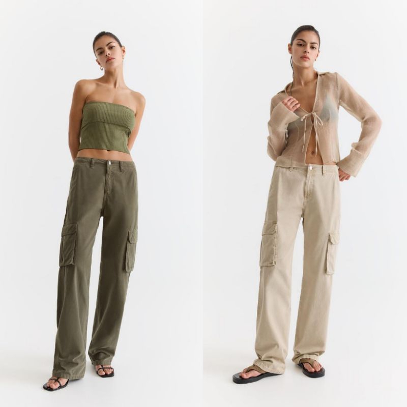 Pull n Be4r กางเกงขายาวคาร์โก้ทรงหลวม (222-2)