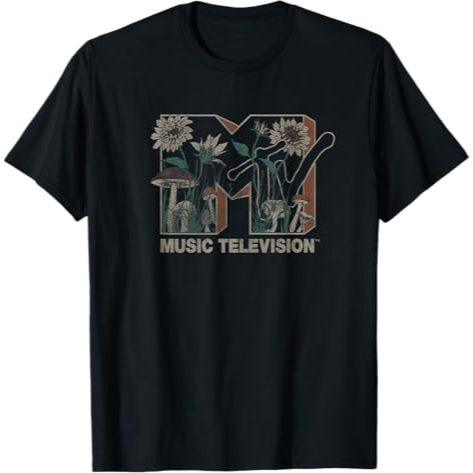 MTV เพลงโทรทัศน์เห็ดดอกไม้ป่า MTV โลโก้เสื้อยืด