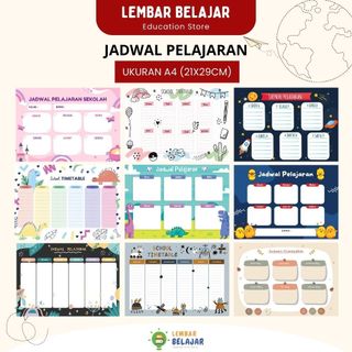 LEMBAR BELAJAR Mini Poster Jadwal Pelajaran Wipe and Clean - Poster Jadwal Sekolah Ukuran A4
