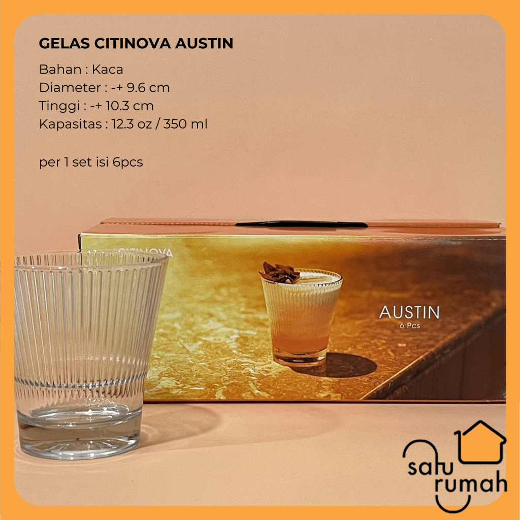 6PCS CITINOVA AUSTIN 350ML แก้ว / แก้วแก้วใส / ถ้วยชากาแฟ / แก้ว CAFE ของขวัญ SOUVENIR / แก้วเครื่อง