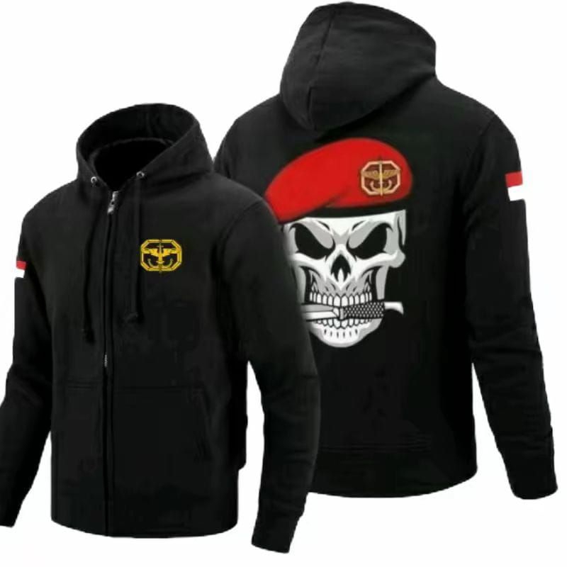KOPASSUS SKULL ZIPPER JACKET // KOPASSUS SKULL ZIPPER JACKET FRONT BACK LOGO // ZIPPER JACKET