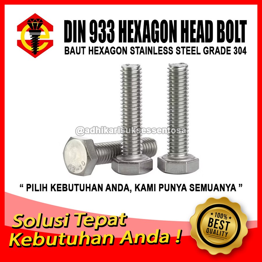 SS 304 / Bolt M8x15 / Hex Bolt Stainless M8 Pitch 1.25 คีย์ 13