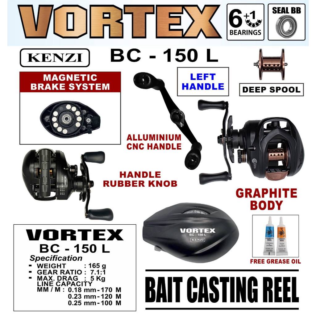 รอก BC / BAITCASTING KENZI VORTEX BC-150L DEEP SPOOL (LEFT HANDLE)