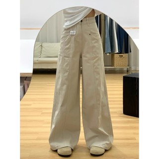 YOYO - Kolut Krem Highwaist Celana Jeans Wanita Celana Kargo Wide leg Jeasn  Kekinian Korean Style