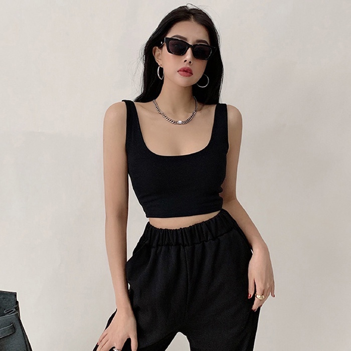 Six Wolf Tank Top Cropped Wide Strap Square Neck 7289 (S/M/L)