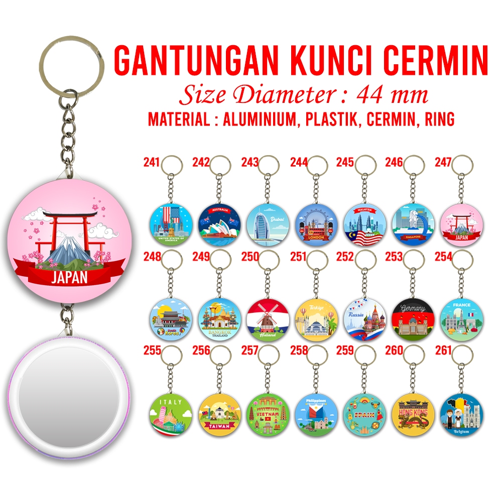 GANTUNGAN Landmark Series พวงกุญแจกระจกของที่ระลึกสําหรับประเทศต่างๆ Landmark Pin พวงกุญแจของที่ระลึ