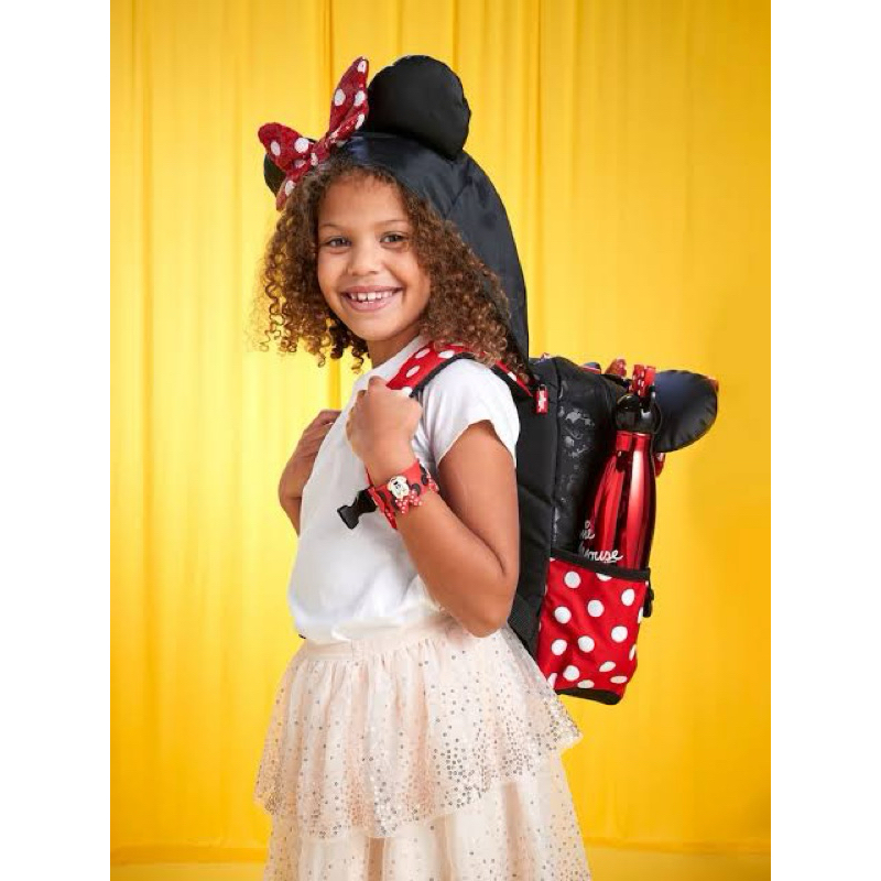 Preloved smiggle junior backpack minnie mouse พร้อมเสื้อฮู้ด