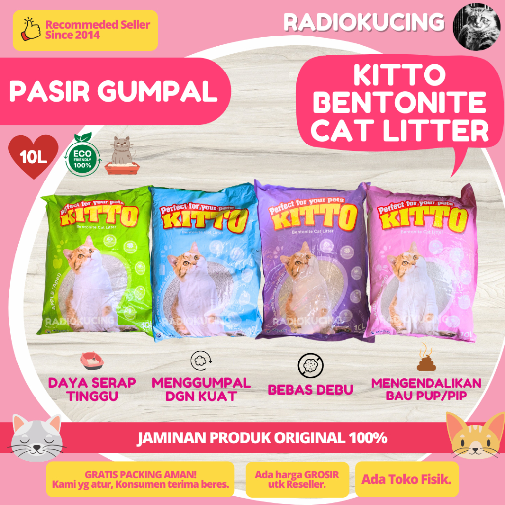 KITTO ทรายแมว 10 lt ทรายแมว Bentonite Scented Clumping Sand [JUWIES RADIO Kucing]