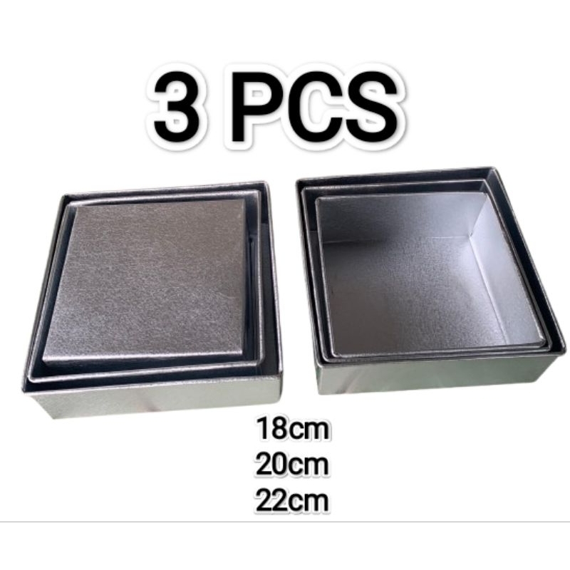 3 ชิ้น Legit Layer Square Pans Roll Cake Pans ทําจากข่าหนา ขนาด 18x18x7cm / 20x20x7cm / 22x22x7cm สู