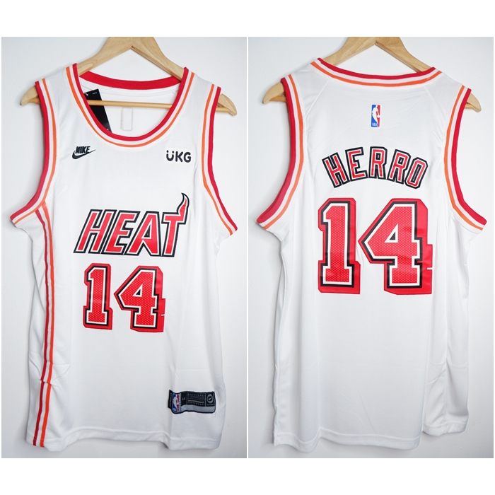 NBA BASKETBALL JERSEY HEAT 22 JIMMY BUTLER 3 DWYANE WADE 14 TYLER HERRO CLASSIC EDITION สีขาว 22/23
