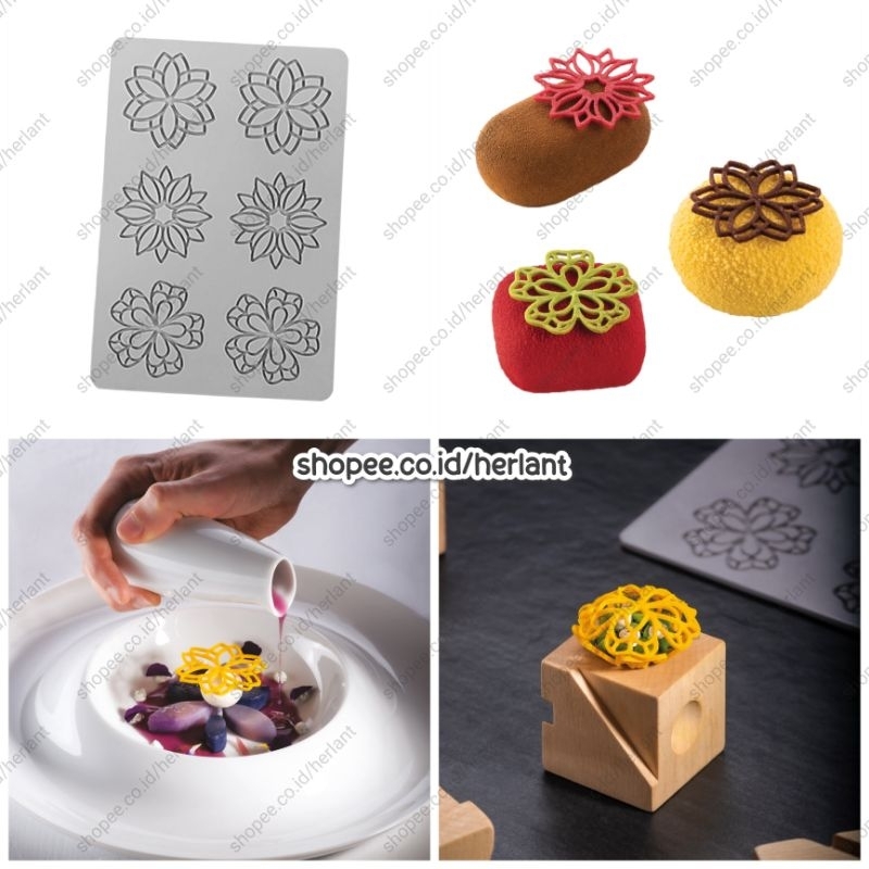 RB Mandala Flower Tuile Mold แม่พิมพ์ซิลิโคนดอกไม้ช็อคโกแลตตกแต่งเค้กน้ําผึ้ง