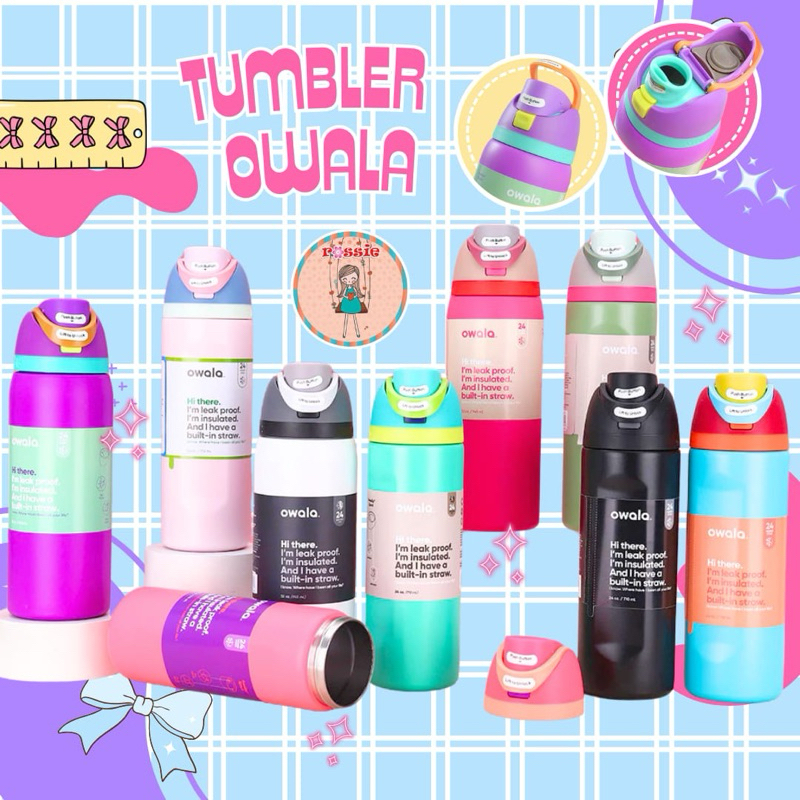 0wala ฉนวนสแตนเลสขวดน้ําล็อค Push-Button ฝาปิด/Owala Freesip 24oz / 32oz ขวดดื่มทนความร้อนและเย็น / 